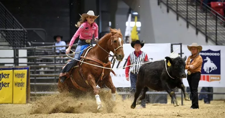 Josie Conner with horse dutch at rodeo